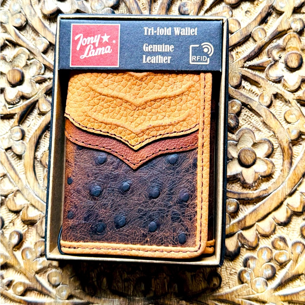 Tony Lama Tan and Brown Leather Key & Card Holder